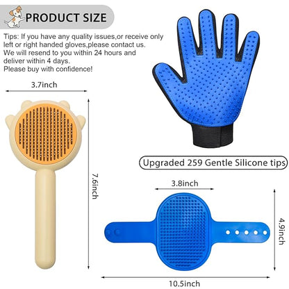 GJEASE Cat Grooming Glove Brush,Self-Cleaning Slicker Pet Brush for Short and Long Haired pets,Dog Bath Brush for Shedding and Grooming,Removes Loose Hair and Tangles,Promote Circulation