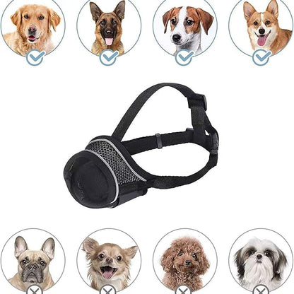 Black Dog Muzzle, Breathable Comfortable Mesh Muzzle for Dogs, Dog Training Muzzle, Anti-Biting, Anti-Barking, Anti-Chewing, Adjustable with Reflective Strap XS