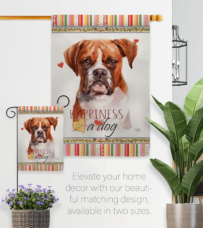 Breeze Decor Boxer Happiness Garden House Flag Kit Dog Puppy Spoiled Paw Canine Fur Pet Nature Farm Animal Creature Decoration Banner Small Yard Gift Double-Sided, Made in USA