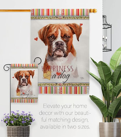 Breeze Decor Boxer Happiness Garden House Flag Kit Dog Puppy Spoiled Paw Canine Fur Pet Nature Farm Animal Creature Decoration Banner Small Yard Gift Double-Sided, Made in USA