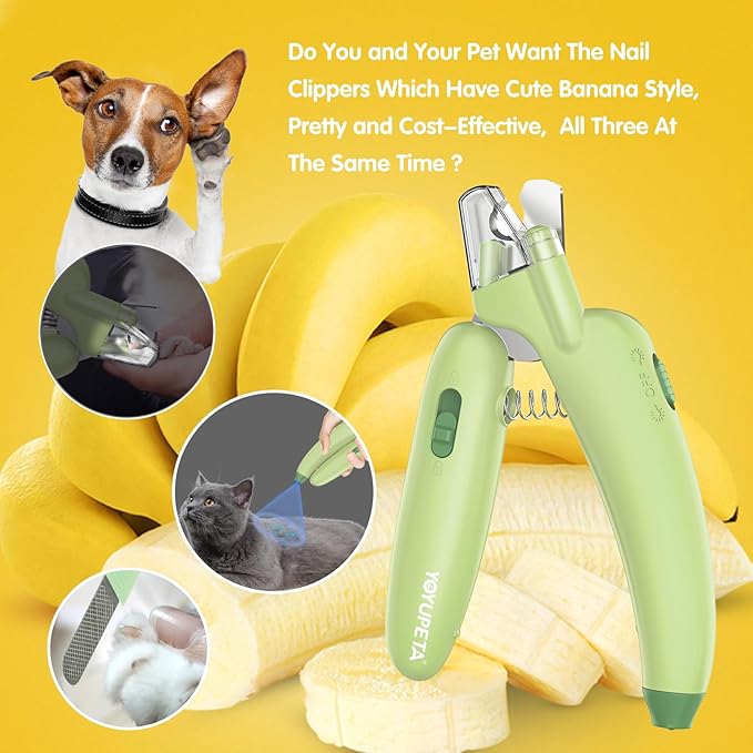 Dog Nail Clippers with LED Light & Nail File – Professional at-Home Pet Grooming Kit, Razor-Sharp Claw Trimmer & Built-in File for Safe, Stress-Free Trimming on Dogs Cats. Green