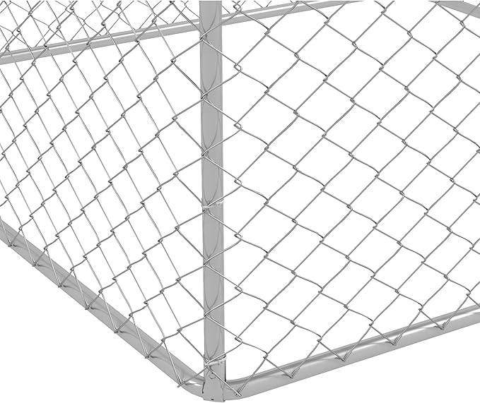 PawHut Large Dog Kennel Outside, Heavy Duty Dog Cage with Waterproof Cover, Outdoor Fence Dog Run with Galvanized Chain Link, Secure Lock, 6.6' x 6.6' x 7.8'