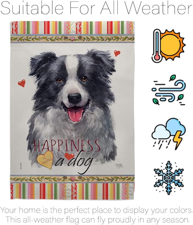 Breeze Decor Border Collie Happiness Garden House Flag-Kit Dog Puppy Spoiled Paw Canine Fur Pet Nature Farm Animal Creature Decoration Banner Small Yard Gift Double-Sided, Made in USA