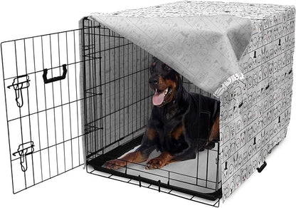 Lunarable Cartoon Dog Crate Cover, Funny Creatures and Monsters Doodle Faces in Manga Style Emotions, Easy to Use Pet Kennel Cover for Medium Large Dogs, 42 Inch, Charcoal Grey Coral White