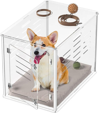 Sumerflos Acrylic Dog Crate Furniture - Clear Dog Kennel End Table for Small & Medium Dogs Up to 45lb Indoor Lockable Heavy-Duty Ventilated, 29.92" L x 20.08" W x 22.24" H