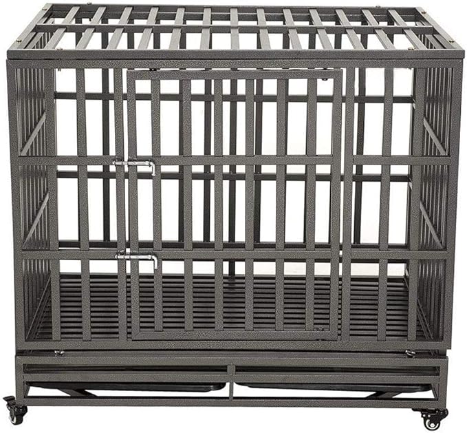 LUCKUP Empire Heavy Duty Dog Cage Metal Kennel and Crate for Medium and Large Dogs, Pet Playpen with Four Wheels, Easy to Install, 42 inch, Black