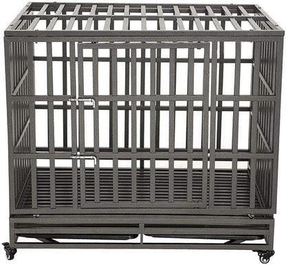 LUCKUP Empire Heavy Duty Dog Cage Metal Kennel and Crate for Medium and Large Dogs, Pet Playpen with Four Wheels, Easy to Install, 42 inch, Black