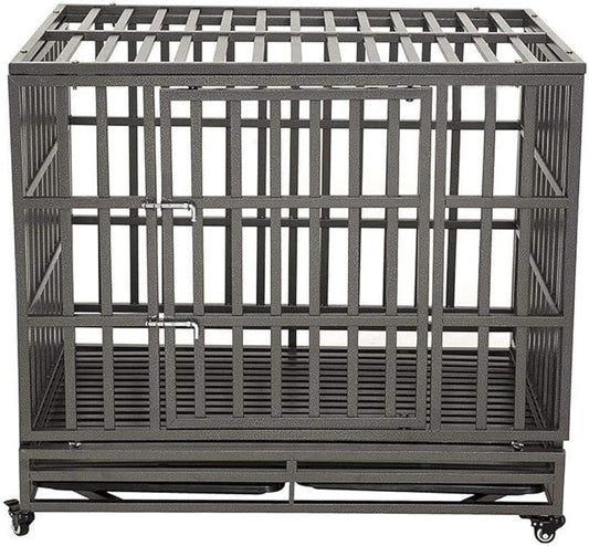 LUCKUP Empire Heavy Duty Dog Cage Metal Kennel and Crate for Medium and Large Dogs, Pet Playpen with Four Wheels, Easy to Install, 42 inch, Black