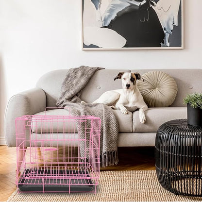 Housoutil Dog Crate Cage, Foldable Metal Wire Dog Crate, Newly Enhanced Single Door Dog Crate for Cat Rabbit and Small Animals, Pink