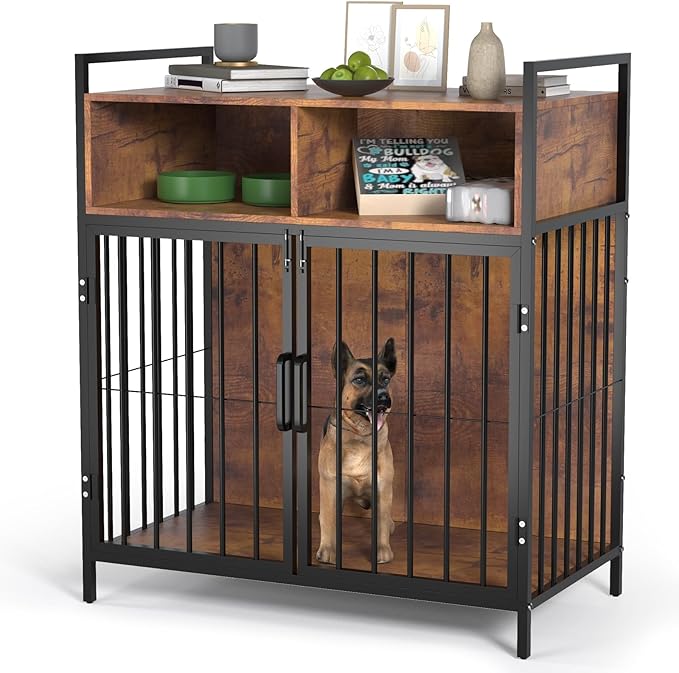 aboxoo 32/40 Inches Furniture Style Dog Crate for Medium Small Dog,Indoor Dog Kennels with Drawers Storage(Rustic Brown)