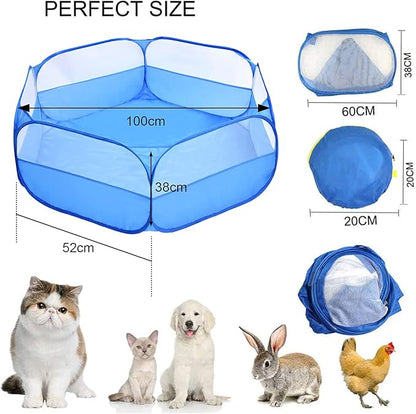 Small Animals Playpen, Breathable & Waterproof Pet Playpen Cage Tent Outdoor/Indoor Portable Fence Tent for Puppy/Kitten/Rabbits/Hamster/Chinchillas/Guinea Pig (Blue)
