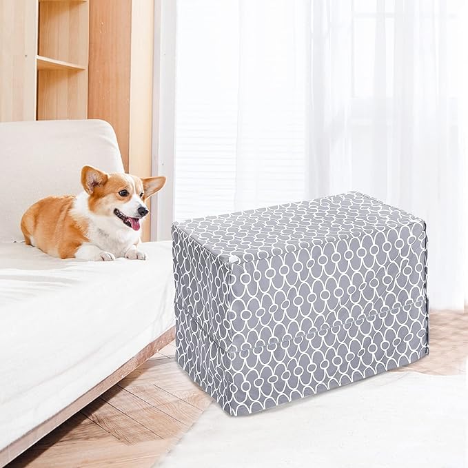 Dog Crate Cover for Wire Crates, Heavy Nylon Waterproof, Fits Most 30" inch Dog Crates, Easy to Put On, Take Off, and Adjust - Cover only - Gray - M