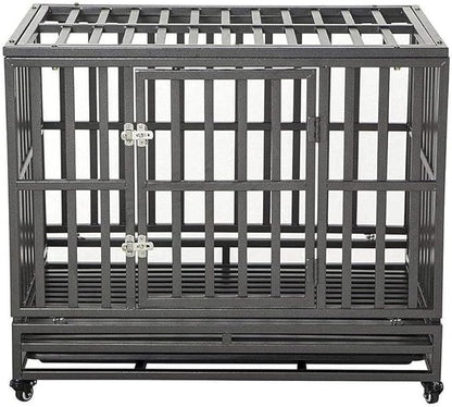LUCKUP 38 Inch Heavy Duty Dog Cage Metal Kennel and Crate for Large Dogs,Easy to Assemble Pet Playpen with Four Wheels,Black … …