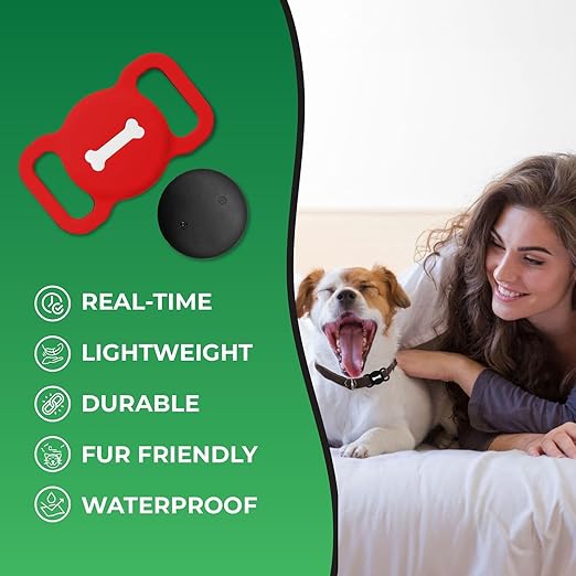 Romansei Smart Pet Tracker, Dog Tracker with Black Collar Holder, Smart Tag for Seamless Location Tracking, Work with Find My, Not GPS Tracker (Red-V)