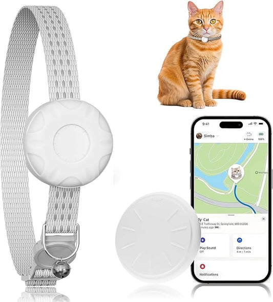 Cat Tracker, Pet Tracker for Cats, Cat Tracker Collar with Safety Elastic Buckle, Works with Any Collar,Compatible with Apple Find My App (Only iOS), No Monthly Fee Pet Tracker, White