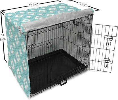 Lunarable Geometric Dog Crate Cover, Nested Diagonal Squares with Tiny Polka Dots Symmetric Repetition, Easy to Use Pet Kennel Cover for Small Dogs Puppies Kittens, 18 Inch, White and Pale Teal
