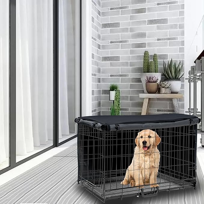 Dog Crate Cover 42in Waterproof Pet Kennel Cover for Outdoor/Indoor Protection, Durable Windproof Crate Cover Universal Fit for Wire Dog Crate (42''L*28''W*30''H-Black)