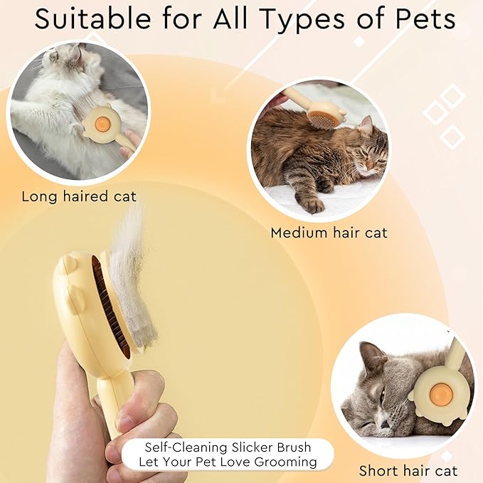 GJEASE Cat Grooming Glove Brush,Self-Cleaning Slicker Pet Brush for Short and Long Haired pets,Dog Bath Brush for Shedding and Grooming,Removes Loose Hair and Tangles,Promote Circulation