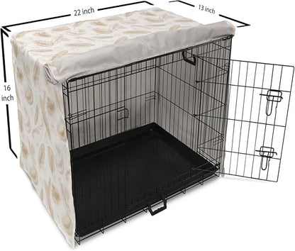 Lunarable Cream Dog Crate Cover, Fluffy Soft Flying Bird Feathers Hand Drawn Style Tender Nature Plumage Pattern, Easy to Use Pet Kennel Cover for Small Dogs Puppies Kittens, 22 Inch, Pale Tan White