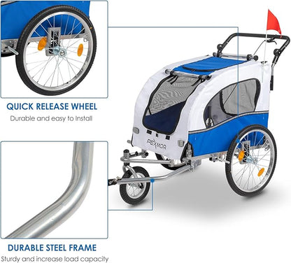 PEXMOR 2-in-1 Dog Bike Trailer,Pet Stroller Dog Trailer for Bicycle w/Universal Hitch,Pet Cart Bike Wagon Cargo Carrier for Dog Shock Absorber & Universal Wheel