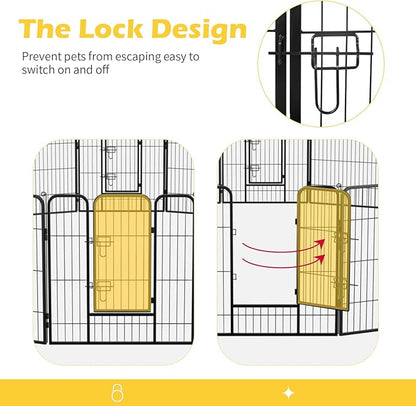 FDW Dog Playpen Dog Pen Dog Kennel 32 Panels 32 Inch Height Indoor Outdoor Folding Metal Portable Puppy Exercise Pen Heavy Duty Dog Fence for Yard Camping,Black