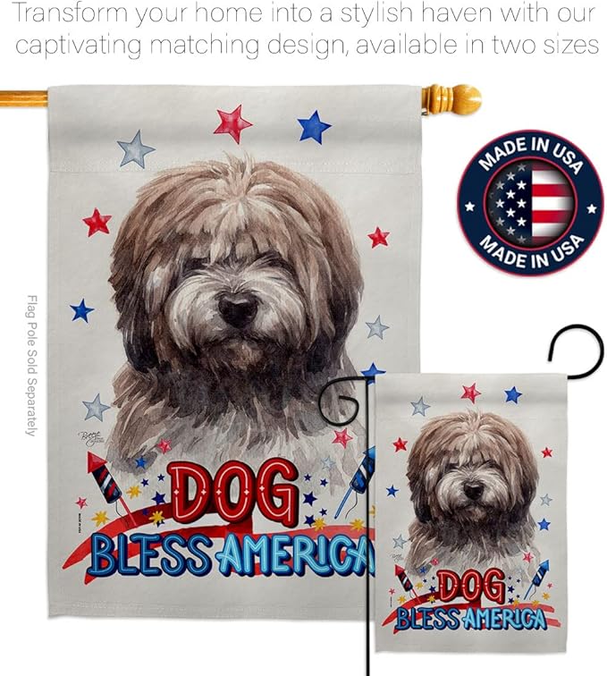 Breeze Decor Patriotic Brindle Tibetan Terrier Garden House Flag-Kit Dog Puppy Spoiled Paw Canine Fur Pet Nature Farm Animal Creature Banner Small Yard Gift Double-Sided, Made in USA