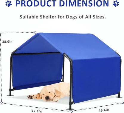 Dog Shade Shelter Outdoor Tent for Large Medium Dogs, 4'x4'x3' Outside Sun Rain Canopy Pet House for Cats Pigs Livestock with Waterproof Roof Ground Nails，Blue