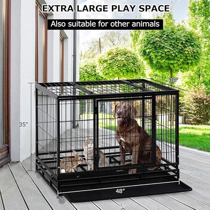 FDW Dog Crate Dog Cage Dog Kennel for Large Dogs Heavy Duty 48 Inches Pet Playpen for Training Indoor Outdoor with Plastic Tray Double Doors & Locks Design