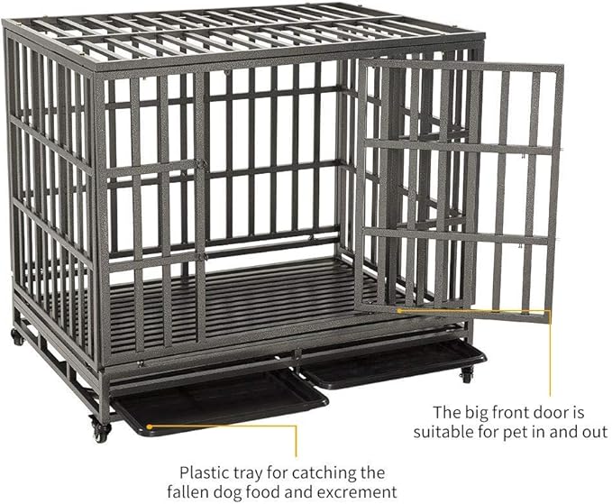 LUCKUP Empire Heavy Duty Dog Cage Metal Kennel and Crate for Medium and Large Dogs, Pet Playpen with Four Wheels, Easy to Install, 42 inch, Black