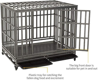LUCKUP Empire Heavy Duty Dog Cage Metal Kennel and Crate for Medium and Large Dogs, Pet Playpen with Four Wheels, Easy to Install, 42 inch, Black