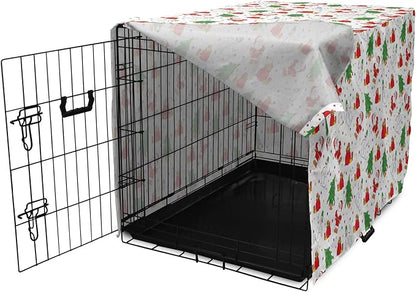 Ambesonne Christmas Dog Crate Cover, Xmas Santa Claus Tree on Colorful Polka Dot Backdrop Surprise Boxes Art, Easy to Use Pet Kennel Cover for Medium Large Dogs, 48 Inch, Green and Red