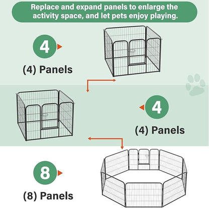 FDW Dog Playpen Kennel - 4 Panels, 24 Inch Height, Indoor/Outdoor Folding Metal Portable Puppy Exercise Pen, Heavy Duty Dog Fence for Yard, Camping - Black