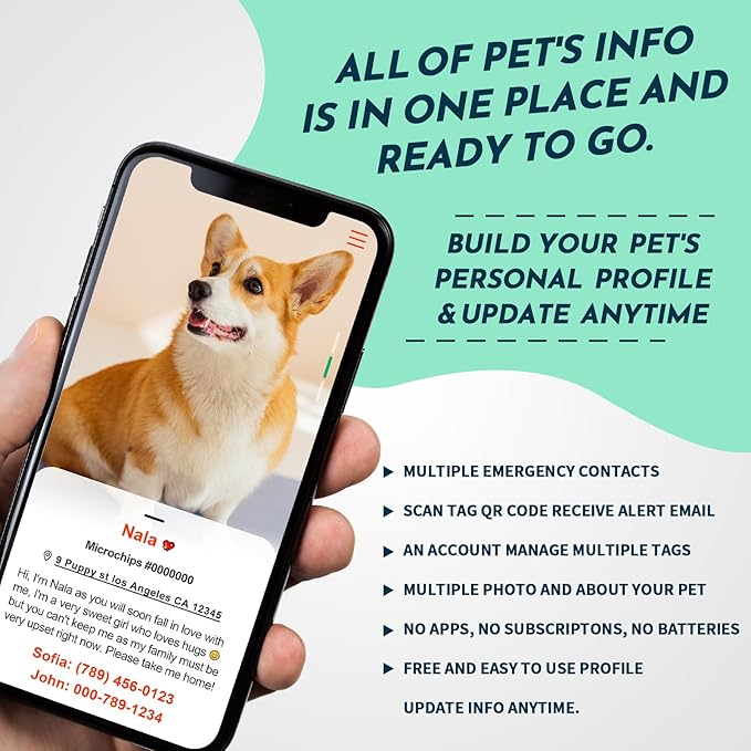 MYLUCKYTAG Silent Silicone QR Code Pet ID Tags Dog Tags - Pet Online Profile - Scan QR Receive Instant Pet Location Alert Email