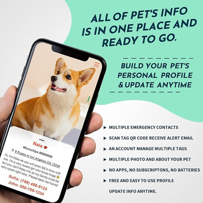 MYLUCKYTAG Silent Silicone QR Code Pet ID Tags Dog Tags - Pet Online Profile - Scan QR Receive Instant Pet Location Alert Email