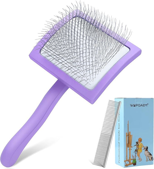 Slicker Brush for Dogs, Long Pin Dog Grooming Brush for Goldendoodles, Poodles, Doodles & More, Includes Bonus Pet Comb, Perfect for De-Shedding, Dematting & Reducing Tangles. Large, Purple