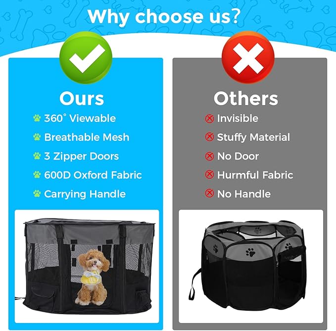 Portable Pet Dog Playpen Kennel Indoor, Foldable Puppy Playpen for Small Animals, Mesh Tent Crate for Travel, Camping, Home & Outdoor, Scratch Proof Dog Exercise Playground Equipment (Black, M, 1)