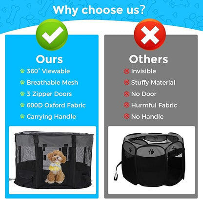 Portable Pet Dog Playpen Kennel Indoor, Foldable Puppy Playpen for Small Animals, Mesh Tent Crate for Travel, Camping, Home & Outdoor, Scratch Proof Dog Exercise Playground Equipment (Black, M, 1)