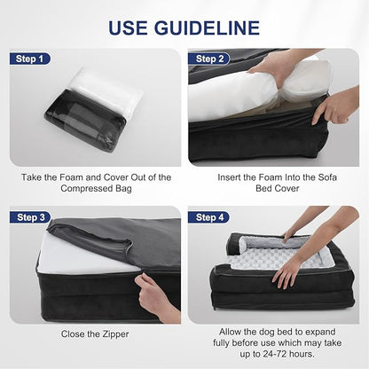 FURTIME Orthopedic Dog Bed for Extra Large Dogs - XL Washable Dog Sofa Bed Large, Supportive Foam Pet Couch Bed with Removable Washable Cover, Waterproof Lining and Nonskid Bottom, Black