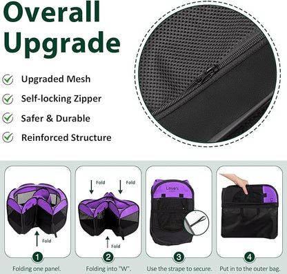 Love's Cabin Pet Puppy Playpen, Small Dog Tent Crate, Portable Foldable Dog Kennel with Carrying Case, Removable Zipper Top, Purple