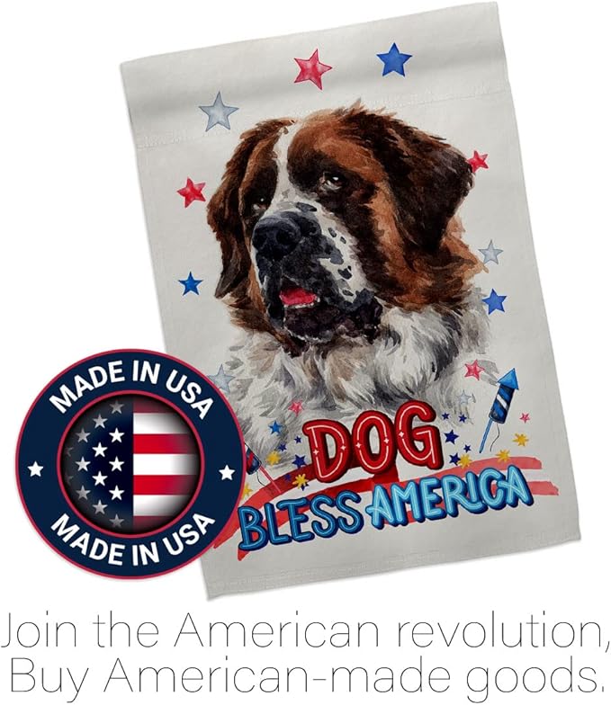 Breeze Decor Patriotic St Bernard Dog House Flag Puppy Spoiled Paw Canine Fur Pet Nature Farm Animal Creature Decoration Banner Small Garden Yard Gift Double-Sided, Made in USA