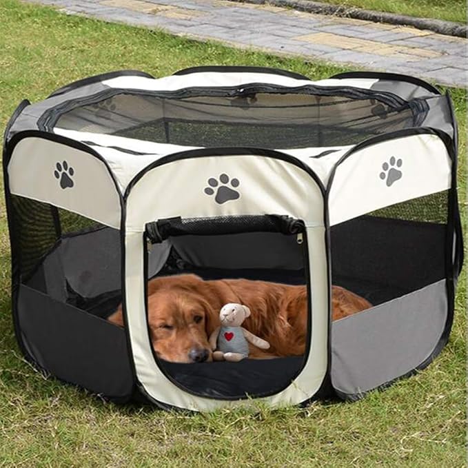 Mile High Life | Foldable Dog Playpen | Portable Dog Crate w Removable Shade Cover | Dog Kennel Indoor/Outdoor w Carry Case | Pen Tent for Dog/Cat/Rabbit(Gray, Large (45"x45"x23"))