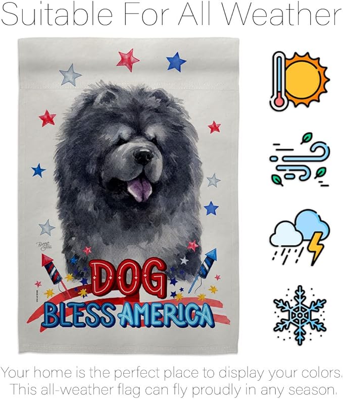 Breeze Decor Patriotic Black Chow House Flag Pack Dog Puppy Spoiled Paw Canine Fur Pet Nature Farm Animal Creature Embroidery Banner Small Garden Yard Gift Double-Sided, Made in USA