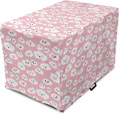 Ambesonne Cloud Dog Crate Cover, Continuous Fluffy Cumulus Blush Tones Sky Cartoon, Easy to Use Pet Kennel Cover for Cats & Medium Dogs, 30 Inch, Pink Charcoal