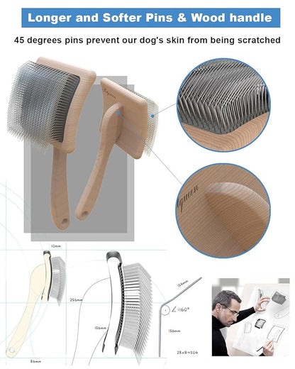 Dog Slicker Brush, Large Dog Brush, Professional Doodles Brush, for Poodles, Goldendoodles and Labradoodles, Easy to Remove Tangles, Mats and Fluff, 3.8''*3.2'' Head, 8'' Body, Large, Wood