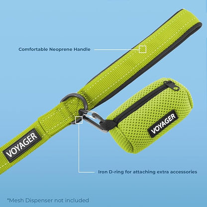 Voyager Reflective Dog Leash Collar Set with Neoprene Handle Supports Small, Medium, and Large Breed Puppies, Cute and Heavy Duty for Walking, Running, and Training - Lime Green, L
