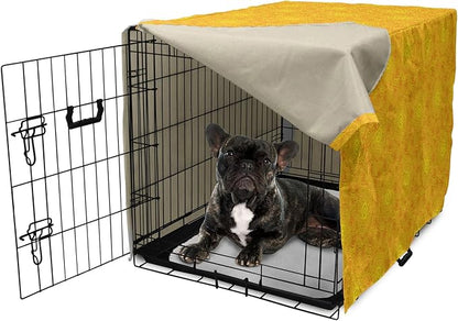 Lunarable Yellow Mandala Dog Crate Cover, Vibrant Colored Abstract Lotus Flowers Native Art Warm Sun Inspired, Easy to Use Pet Kennel Cover for Cats & Medium Dogs, 24 Inch, Yellow Orange