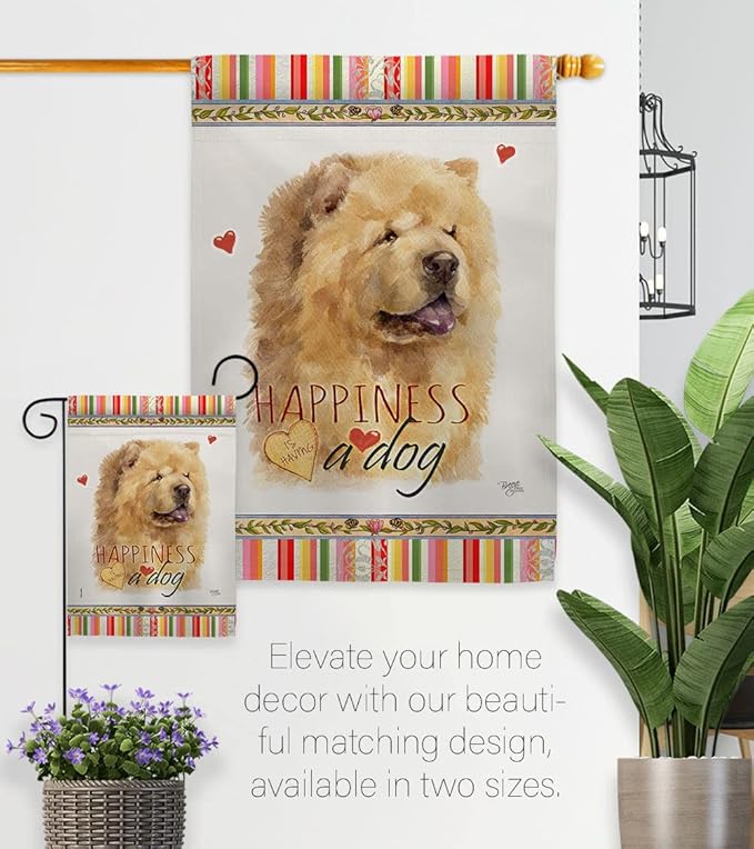Breeze Decor Cream Chow Happiness House Flag Pack Dog Puppy Spoiled Paw Canine Fur Pet Nature Farm Animal Creature Embroidery Banner Small Garden Yard Gift Double-Sided, Made in USA