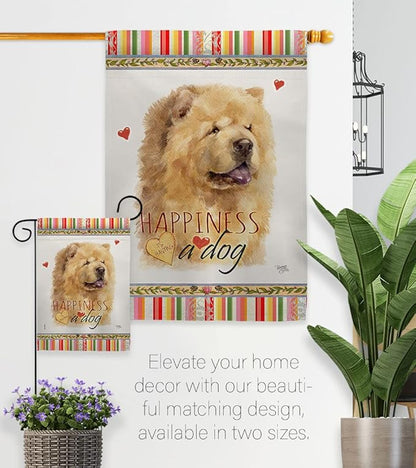 Breeze Decor Cream Chow Happiness House Flag Pack Dog Puppy Spoiled Paw Canine Fur Pet Nature Farm Animal Creature Embroidery Banner Small Garden Yard Gift Double-Sided, Made in USA