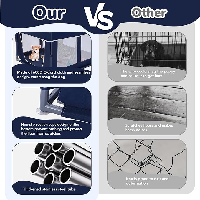 Dog Playpen 42 × 42 inch, Puppy Playpen with Removable Roof, 25 Height Pet Playpen with Zipper Door for Small Dogs and Small Animals, Dog Fence Indoor & Outdoor