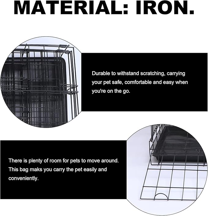 Folding Metal Dog Crate, Black, Portable, Easy to Install, Durable, Secure, Warm and Comfortable
